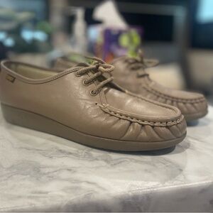 SAS Taupe Leather Lace-Up Platform Shoes